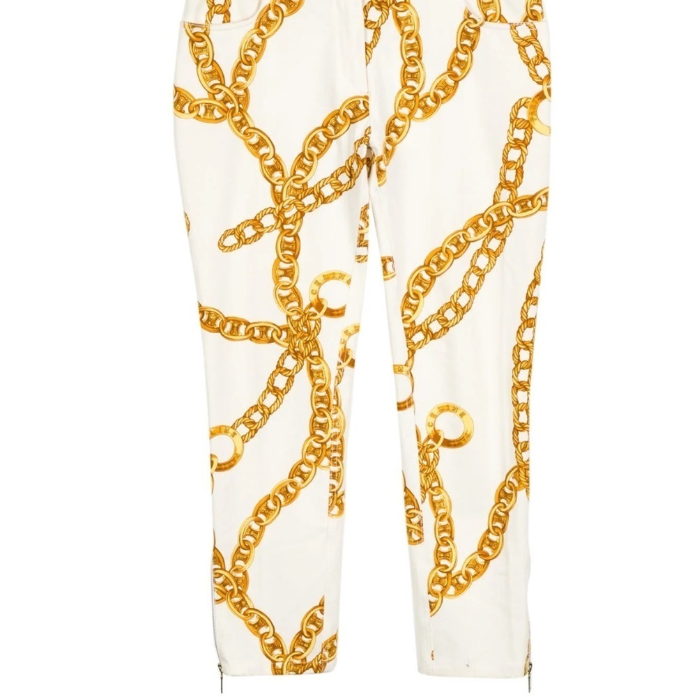 CELINE White and Gold Chain Print Women's CAPRI Jeans